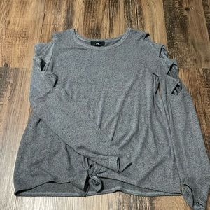 I.N. San Francisco Grey Cut Out Front Tie Blouse